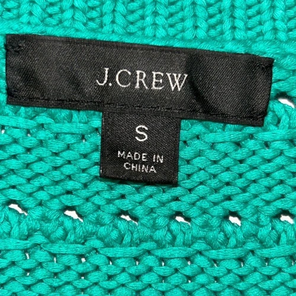 J. Crew Patina Green Balloon Sleeve Pointelle Crew Neck Sweater Sz S
